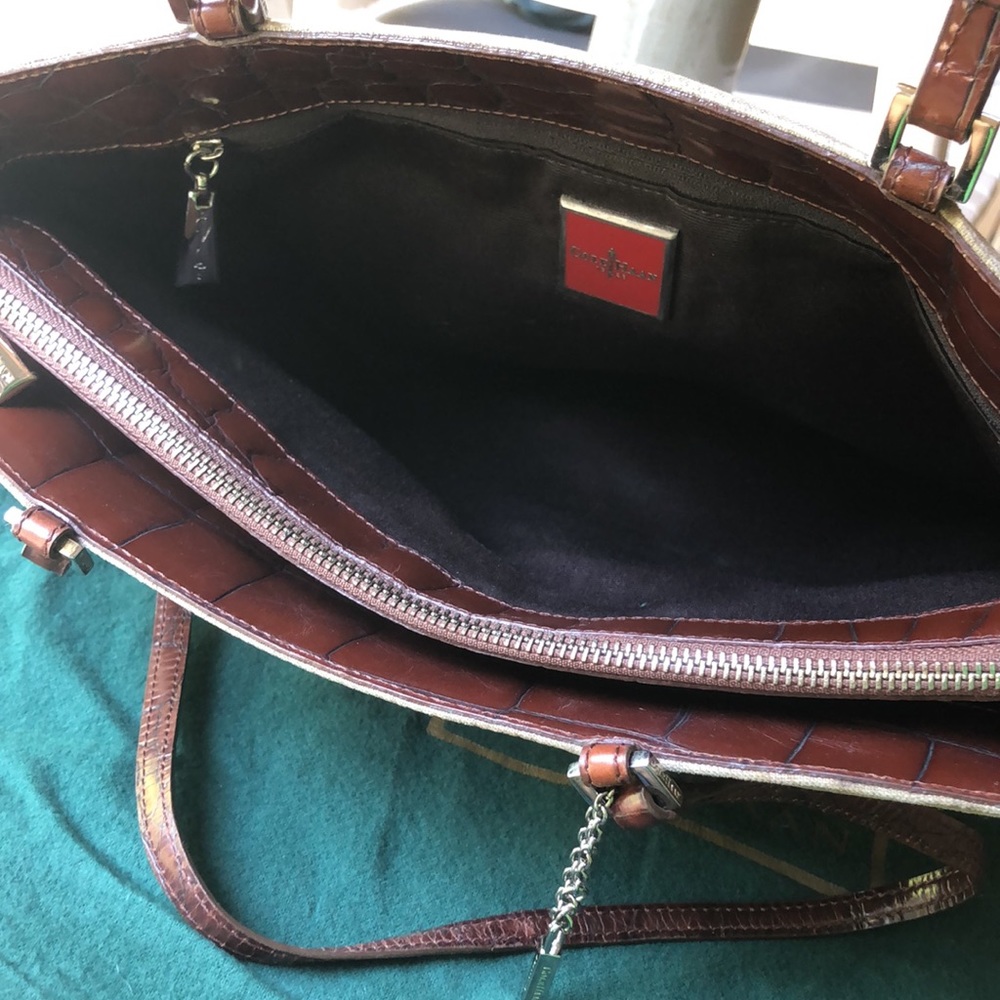 Classic Cole Haan Linen-Canvas and Faux Croc Leather Shoulder Bag Shopper - Picture 9 of 11